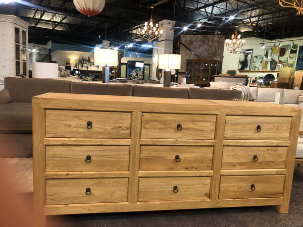 DOBBIE 9 DRAWER SOLID ELM BUFFET FINISHED WITH BLEACHED PRIMITIVE