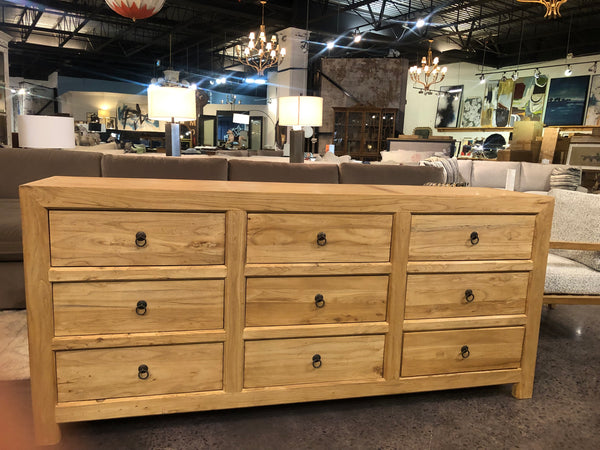 DOBBIE 9 DRAWER SOLID ELM BUFFET FINISHED WITH BLEACHED PRIMITIVE