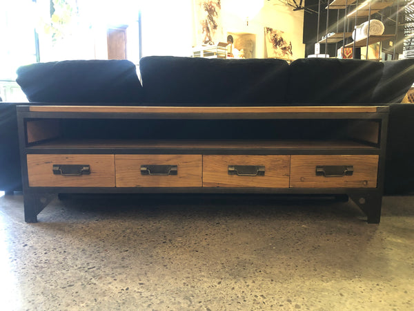 FEARNWOOD SOLID ELM & STEEL WAXED FINISH TV CONSOLE