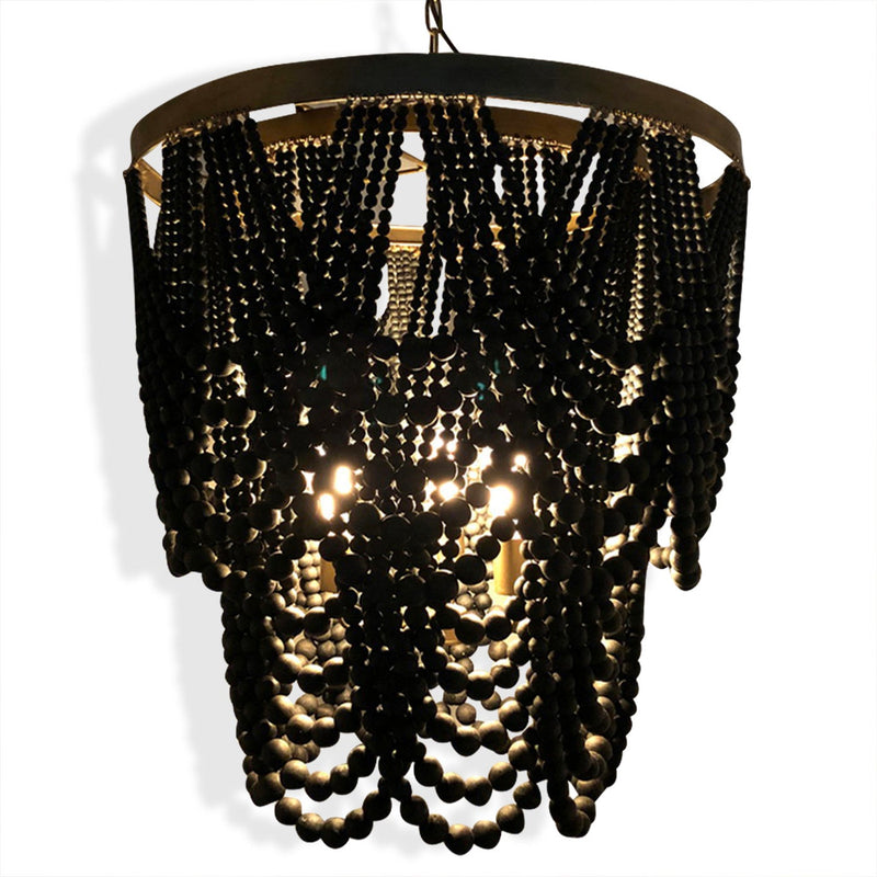 PEMBROKE CHANDELIER | Black Wood Beads with Brass Finished Metal