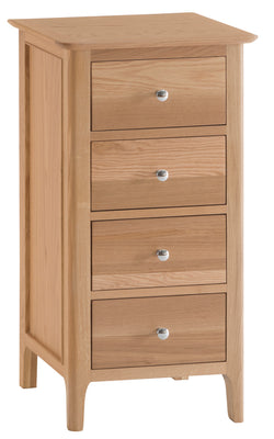 OSLO COLLECTION - LIGHT OAK 4 DRAWER NARROW CHEST OF DRAWERS