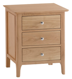 OSLO COLLECTION - LIGHT OAK EXTRA LARGE BEDSIDE TABLE W 3 DOVETAILED DRAWERS