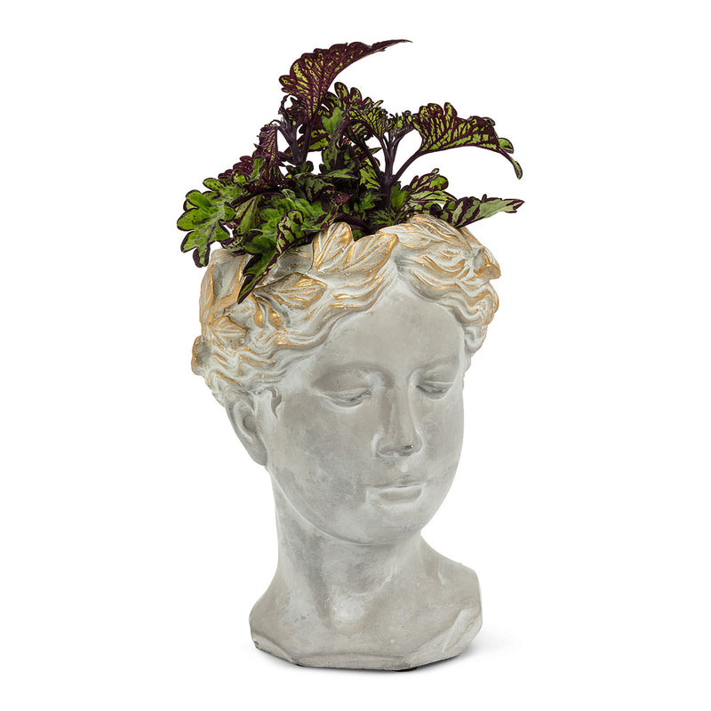 Small Woman Head Planter with gold